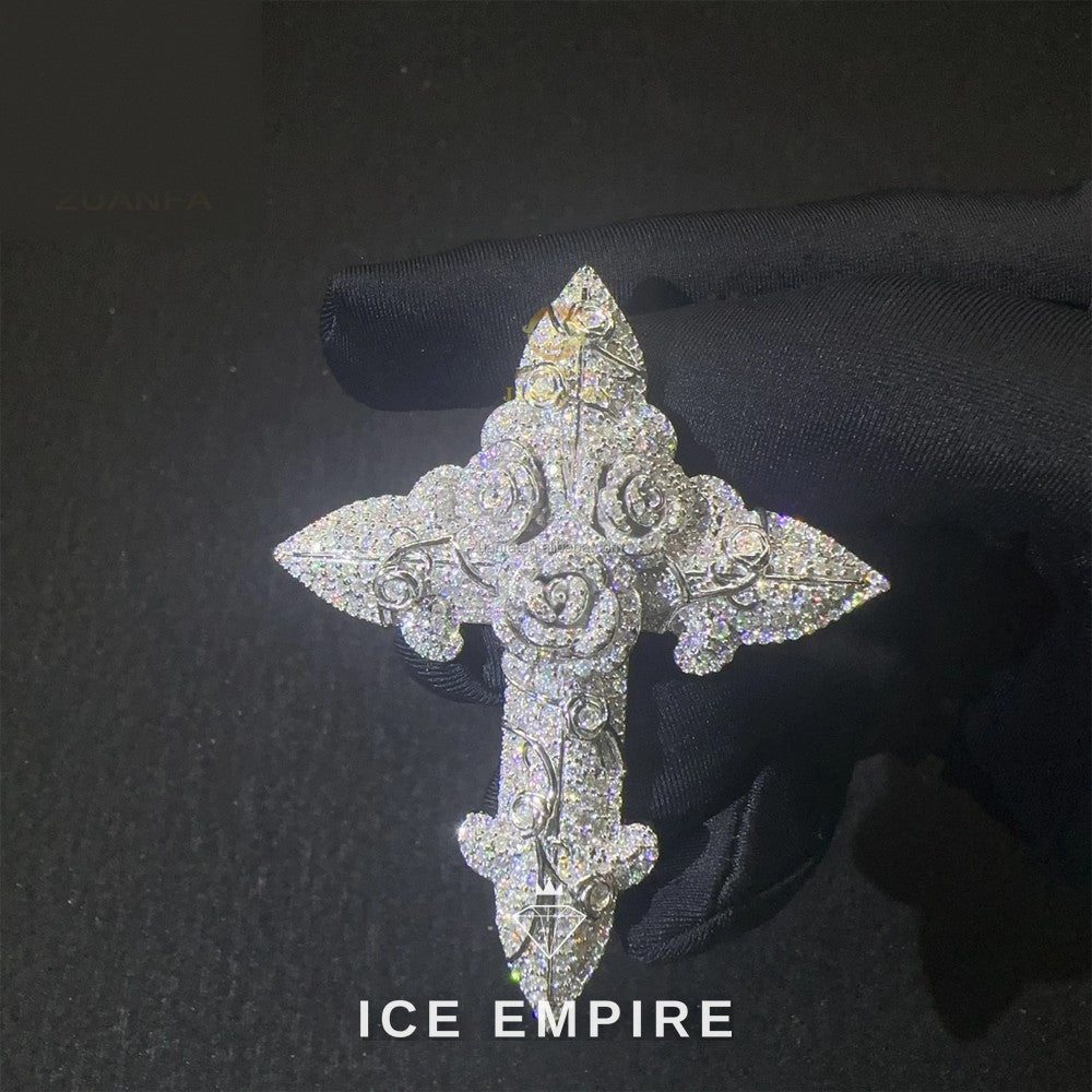 Iced Out Cross Rose Gold Moissanite Pendant