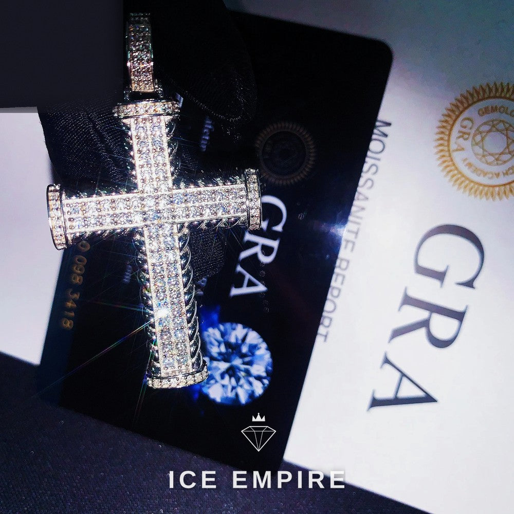 Iced Out Cross Rose Gold Plated Moissanite Pendant