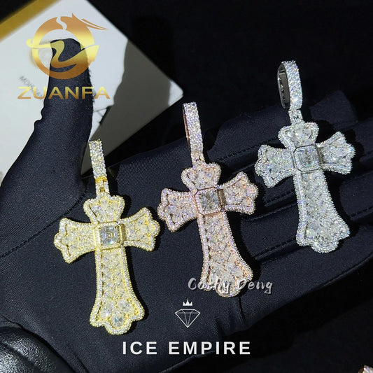 Iced Out Cross Rose Gold Plated Moissanite Pendant