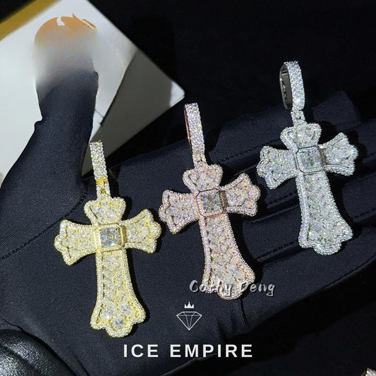 Iced Out Cross Rose Gold Plated Moissanite Pendant