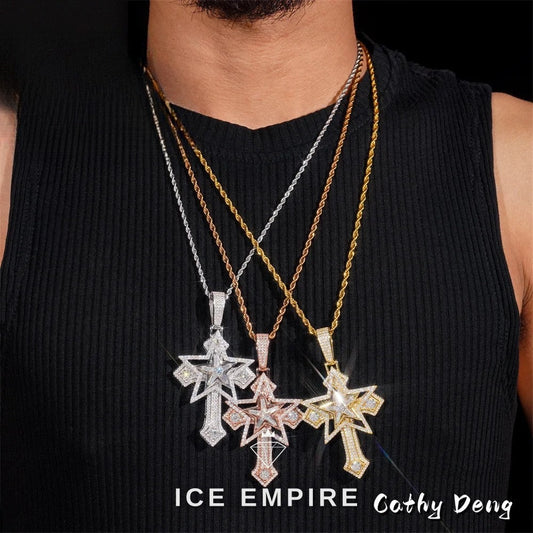 Iced Out Cross Rose Gold Plated Moissanite Pendant