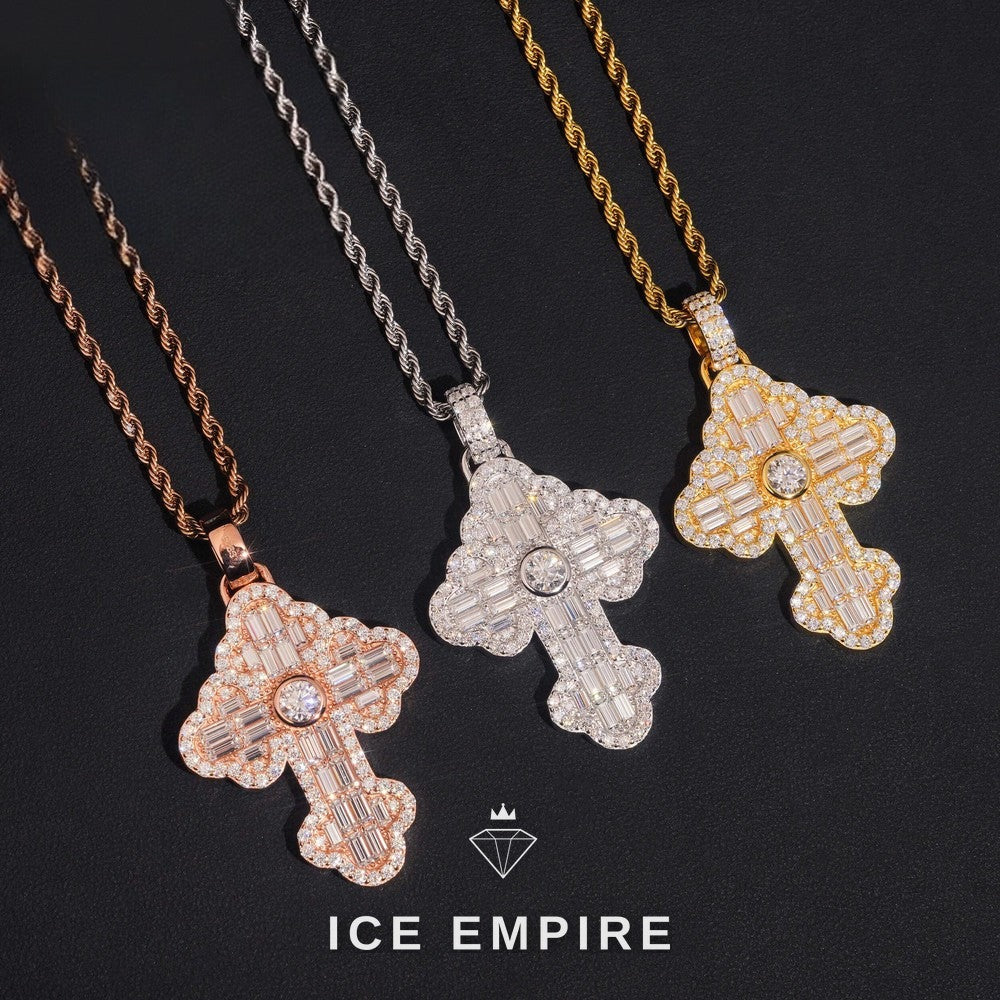 Iced Out Baguette Rose Gold Plated Moissanite Pendant