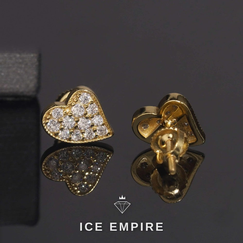 Iced Out Heart Gold Plated Moissanite Earrings