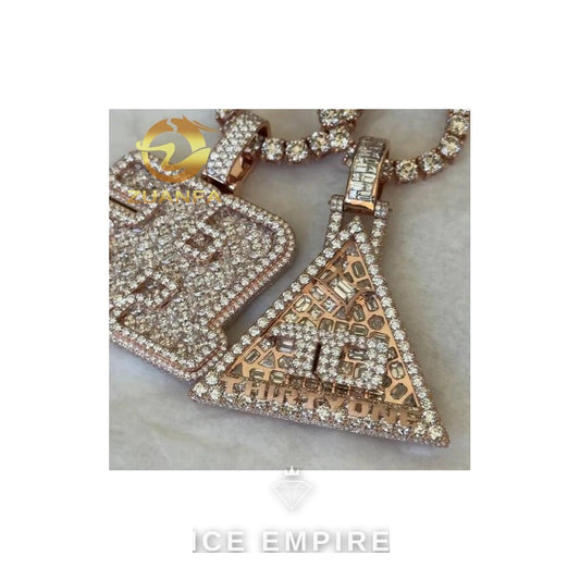 Iced Out Baguette Rose Gold Plated Moissanite Cuban Chain