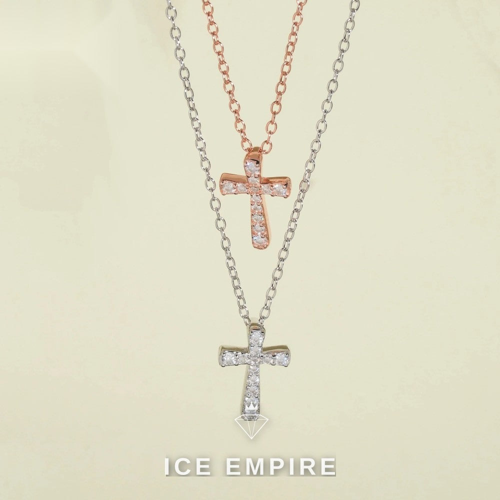 Iced Out Cross Rose Gold Plated Moissanite Cuban Chain
