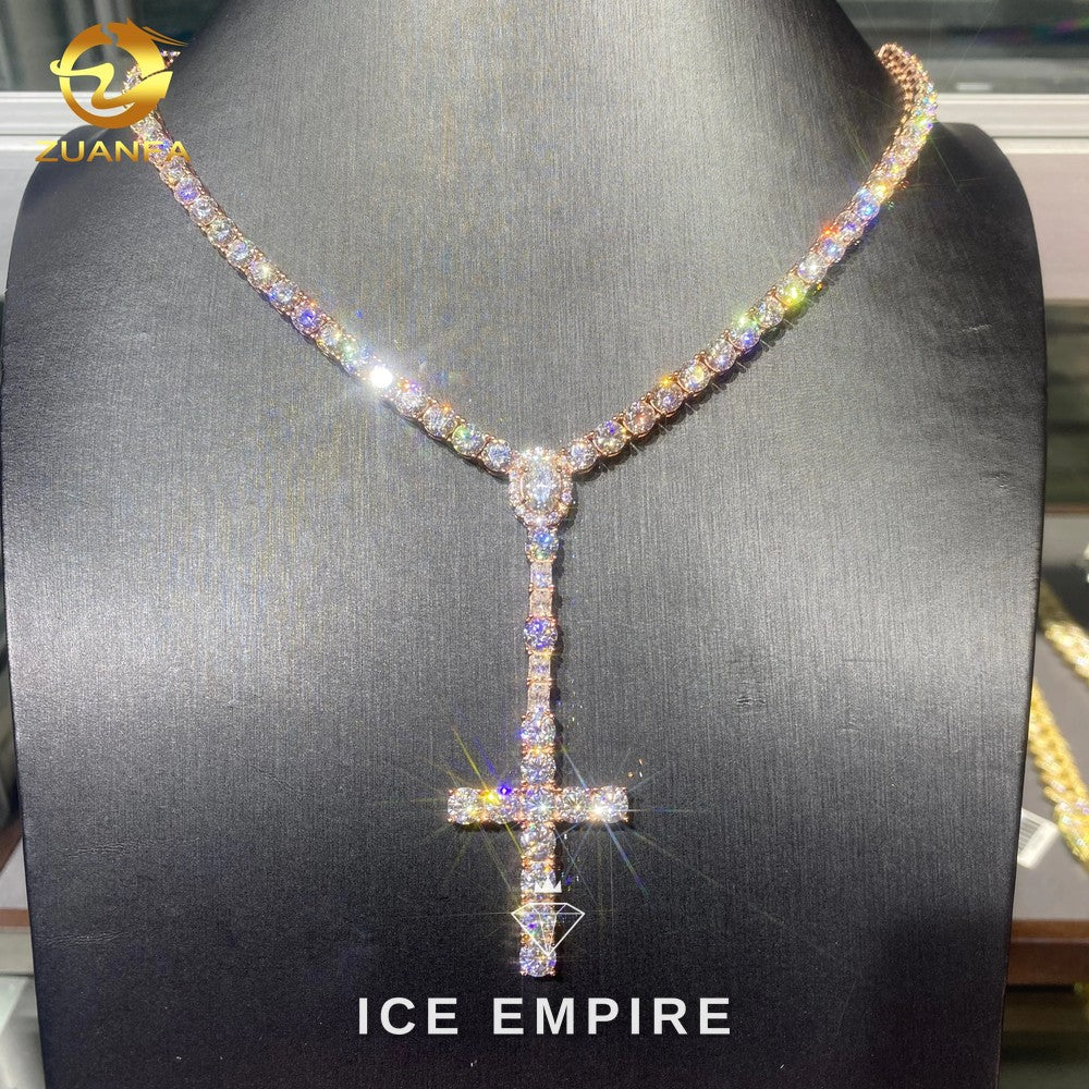 Iced Out Cross Rose Gold Moissanite Cuban Chain