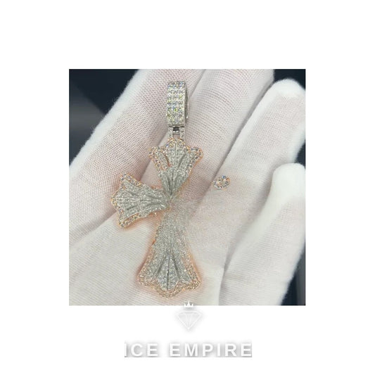 Iced Out Cross Rose Gold Plated Moissanite Pendant