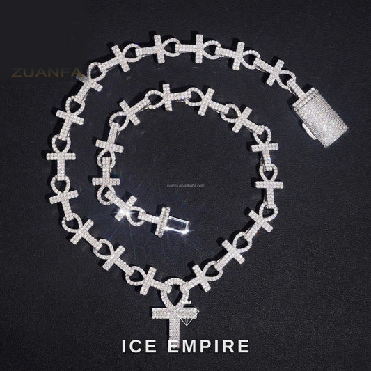 Iced Out Cross 925 Silver Moissanite Cuban Chain