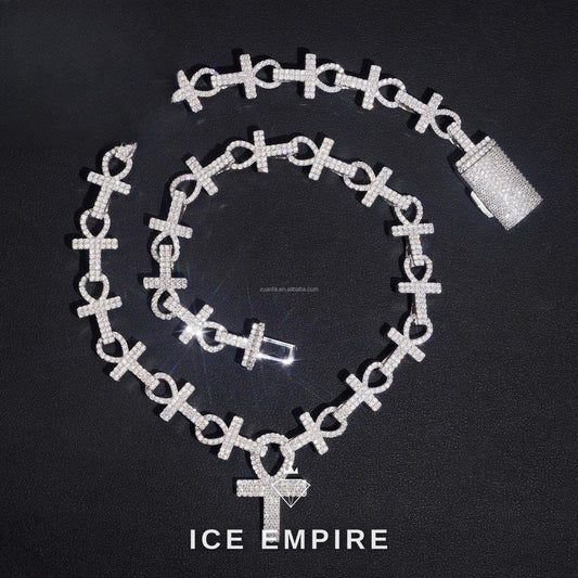 Iced Out Cross 925 Silver Moissanite Cuban Chain