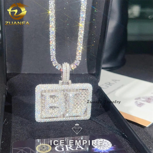 Iced Out Baguette 925 Silver Pendant
