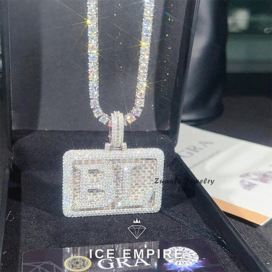 Iced Out Baguette 925 Silver Pendant