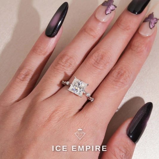 Iced Out 925 Silver Moissanite Engagement Ring