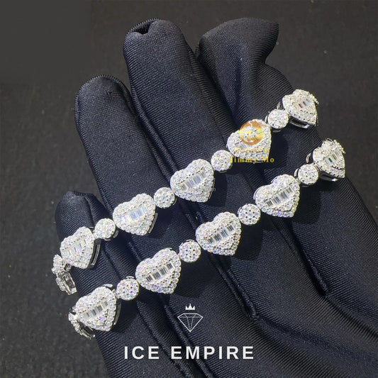 Iced Out Heart Gold Plated Moissanite Tennis Chain