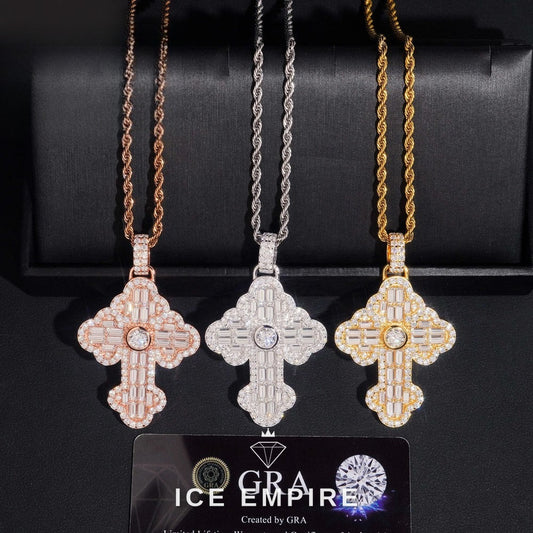 Iced Out Baguette Rose Gold Plated Moissanite Pendant