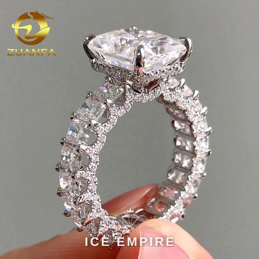Iced Out Baguette 925 Silver Moissanite Engagement Ring