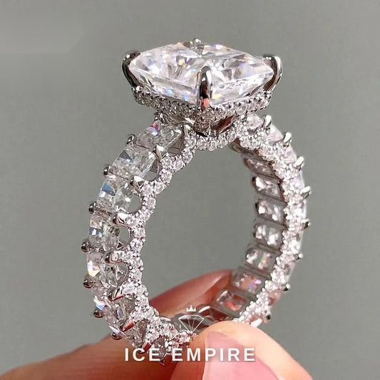Iced Out Baguette 925 Silver Moissanite Engagement Ring