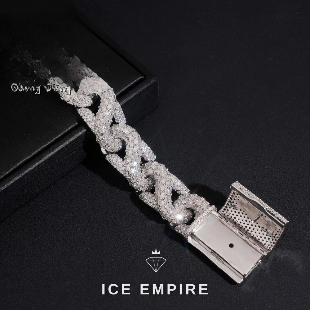 Iced Out Baguette 925 Silver Moissanite Cuban Chain