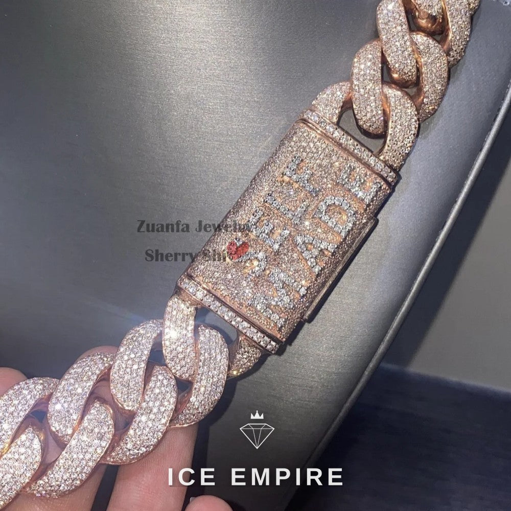 Iced Out Rose Gold Moissanite Cuban Chain