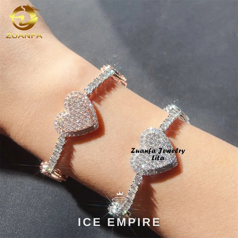 Iced Out Heart Rose Gold Plated Moissanite Cuban Chain