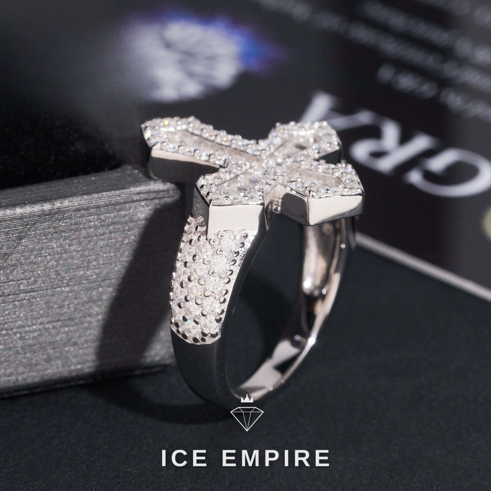 Iced Out Cross Gold Plated Moissanite Ring