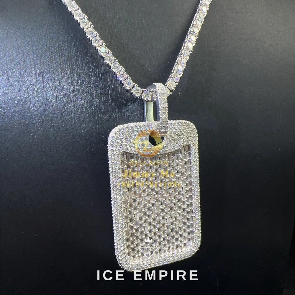 Iced Out Baguette 925 Silver Pendant