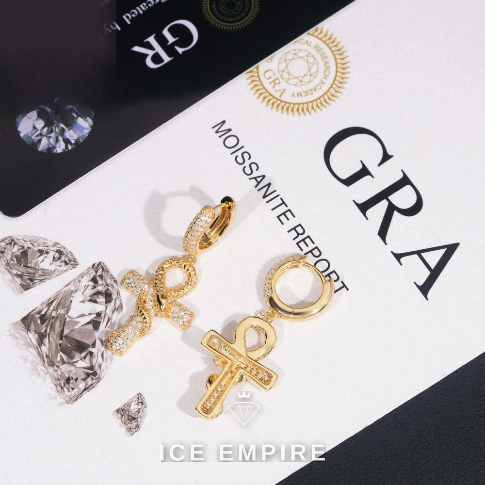 Iced Out Cross Gold Plated Moissanite Hoop Earrings