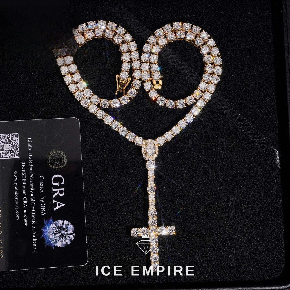 Iced Out Cross Gold Plated Moissanite Cuban Chain