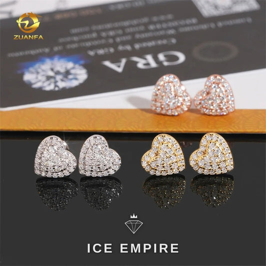 Iced Out Heart 925 Silver Moissanite Stud Earrings