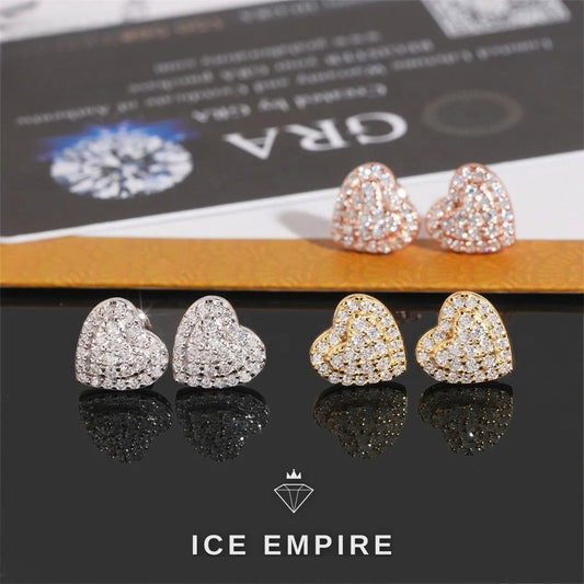 Iced Out Heart 925 Silver Moissanite Stud Earrings