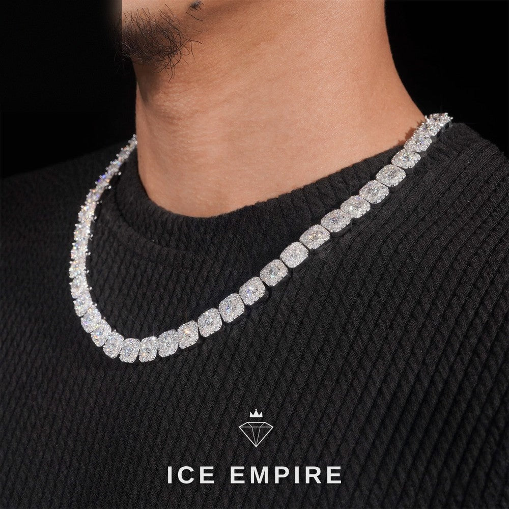 Iced Out Cluster 925 Silver Moissanite Cuban Chain