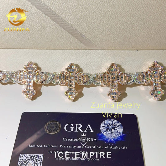 Iced Out Cross Rose Gold Plated Moissanite Cuban Chain