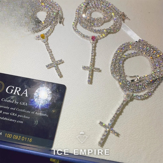 Iced Out Cross Rose Gold Plated Moissanite Cuban Chain