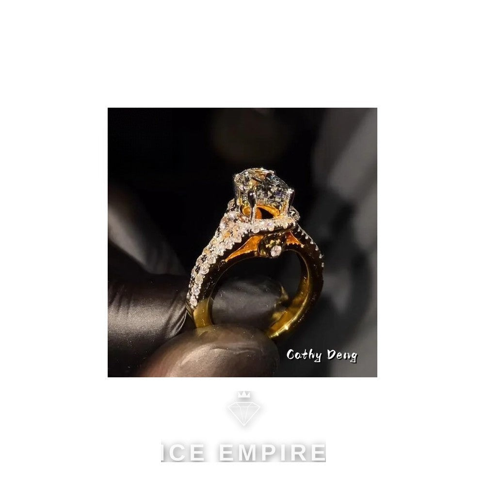 Iced Out 18K Gold Moissanite Engagement Ring