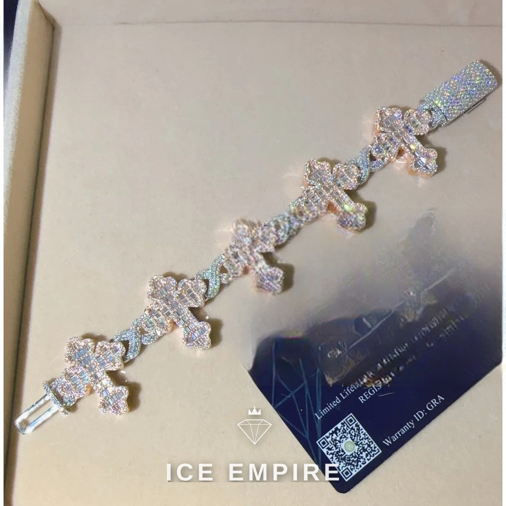 Iced Out Cross Rose Gold Plated Moissanite Cuban Chain