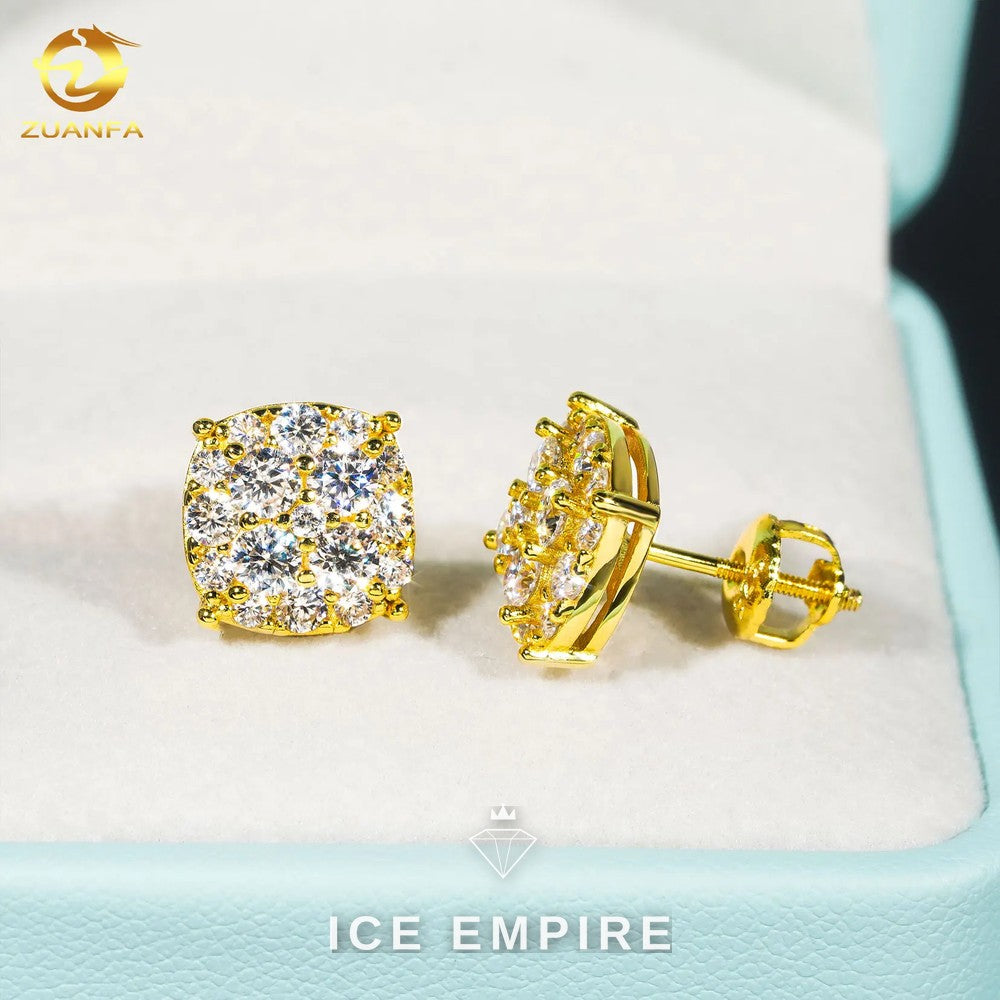 Iced Out Gold Plated Moissanite Stud Earrings