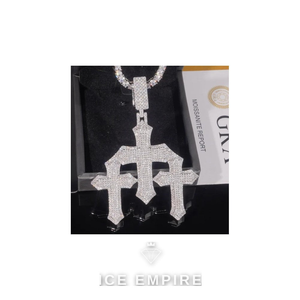 Iced Out Cross 925 Silver Pendant