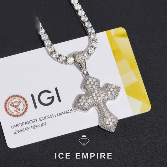 Iced Out Cross Gold Plated Lab Grown Diamond Pendant