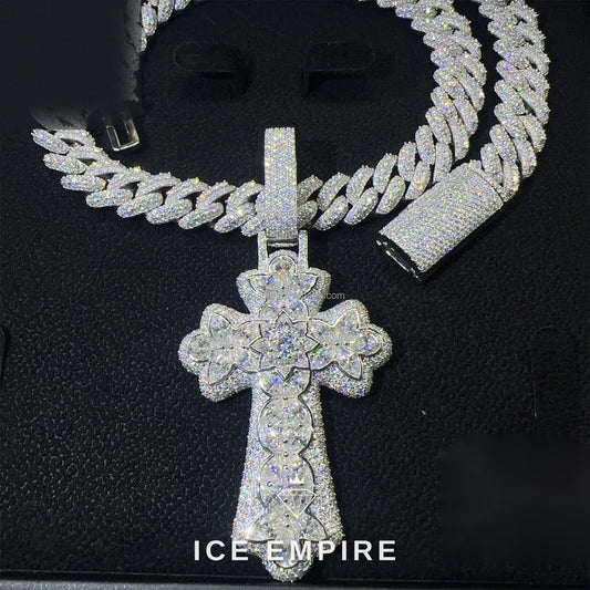 Iced Out Cross Gold Plated Moissanite Cuban Chain
