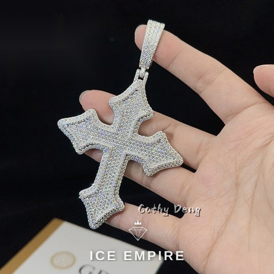 Iced Out Cross Rose Gold Plated Moissanite Pendant