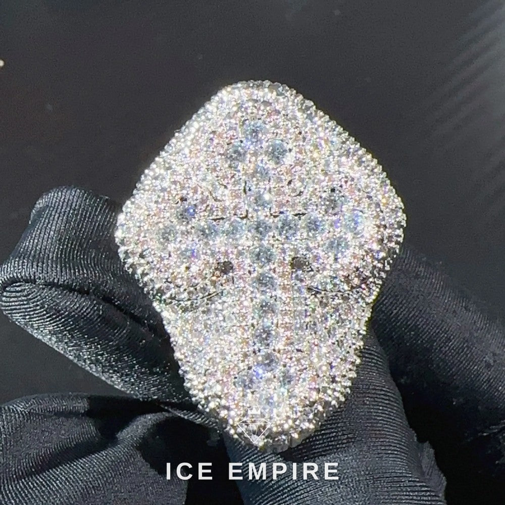 Iced Out Cross 925 Silver Moissanite Ring