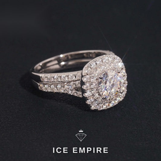 Iced Out 925 Silver Moissanite Engagement Ring