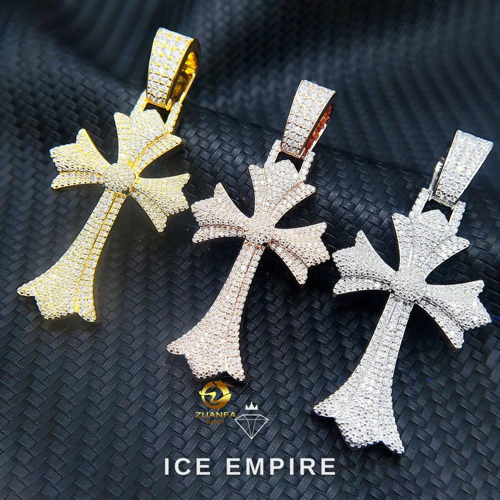 Iced Out Cross Rose Gold Plated Moissanite Pendant