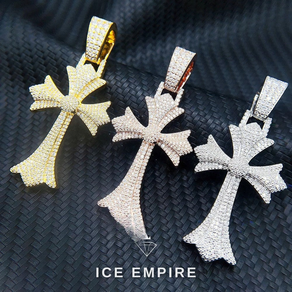 Iced Out Cross Rose Gold Plated Moissanite Pendant