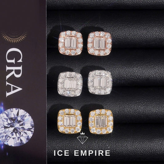 Iced Out Baguette 925 Silver Moissanite Stud Earrings