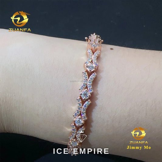 Iced Out Cluster Rose Gold Moissanite Tennis Chain