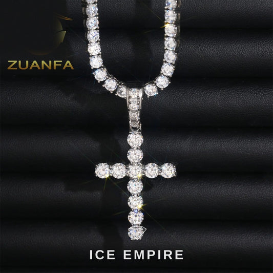 Iced Out Cross Rose Gold Plated Moissanite Pendant