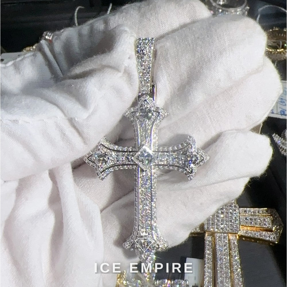 Iced Out Cross Rose Gold Plated Moissanite Pendant