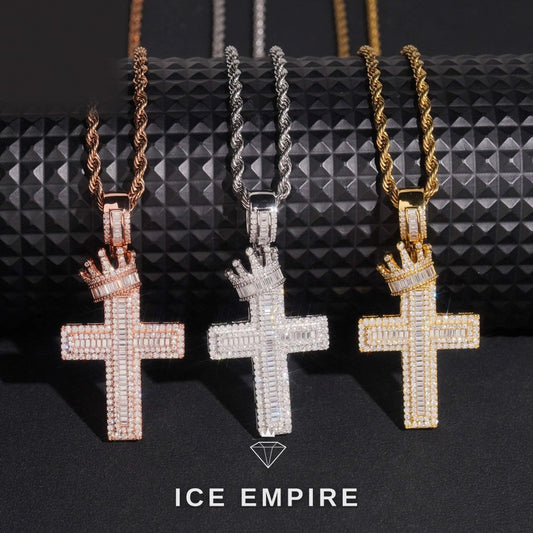 Iced Out Cross Rose Gold Moissanite Pendant