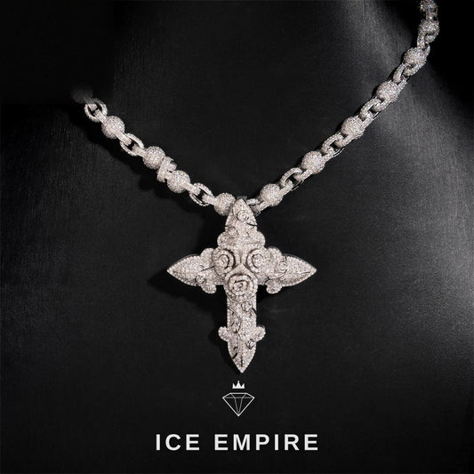 Iced Out Cross Rose Gold Plated Moissanite Cuban Chain