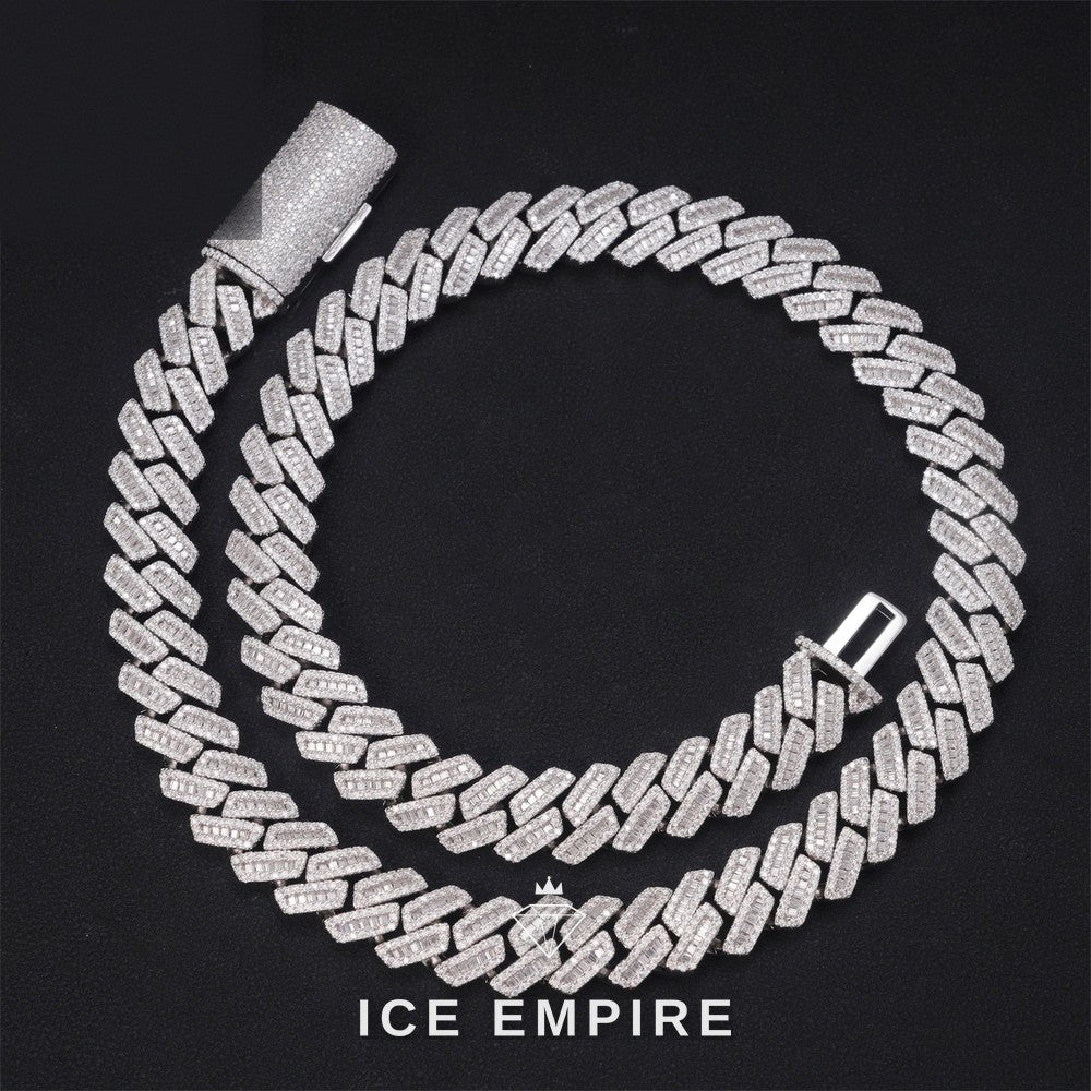 Iced Out Baguette 10K Gold Moissanite Cuban Chain